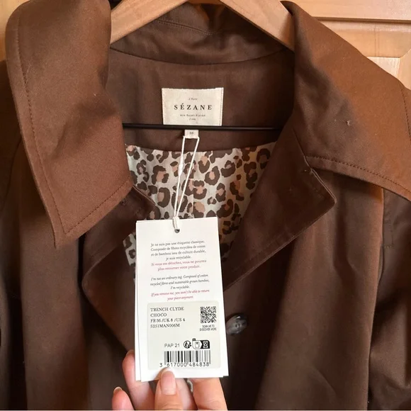 Sezane Brown Coat with Leopard Lining - Picture 5 of 6